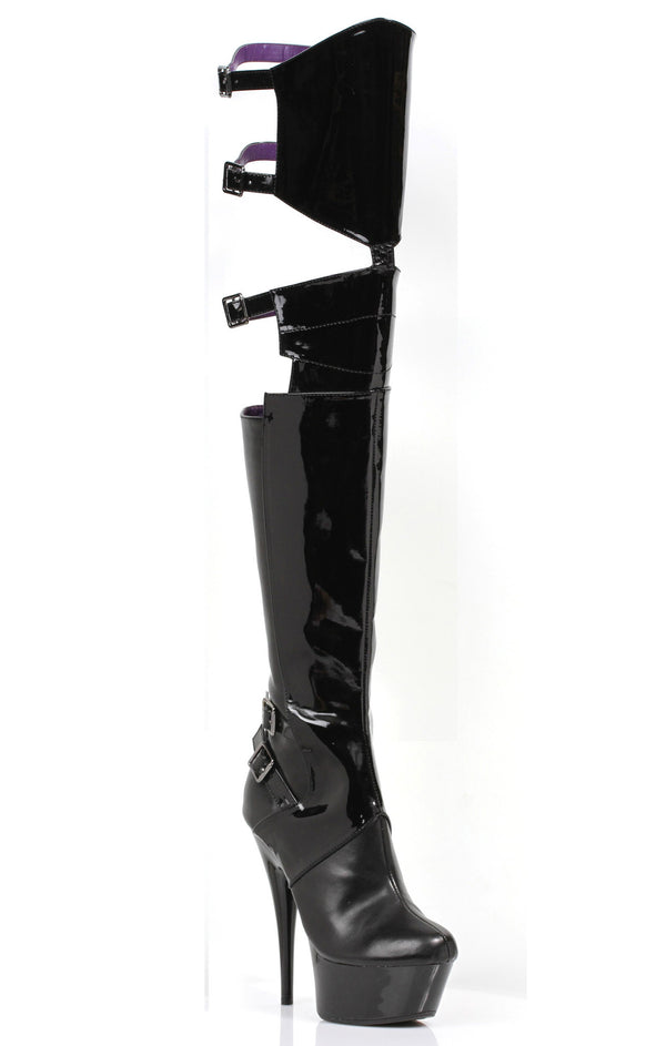 6 Inch Heel Pointed Stiletto Heel Thigh High Stretch Boots Felicia Model - ElegantStripper