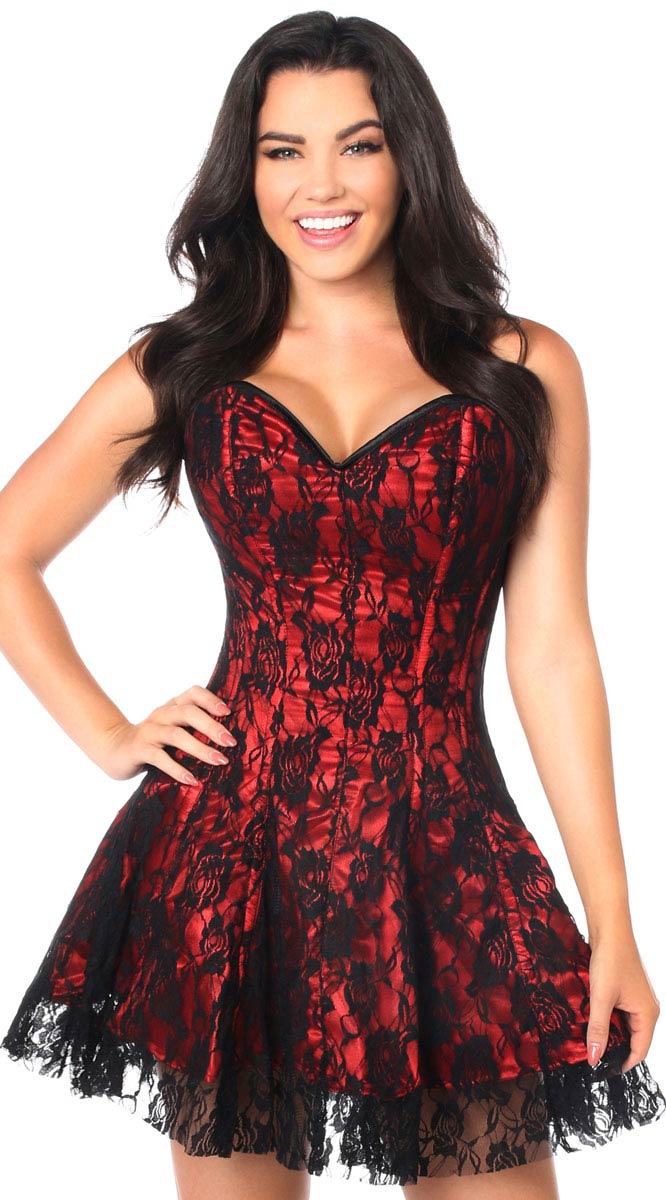Lace Corset Dress in Red 💖 ElegantStripper