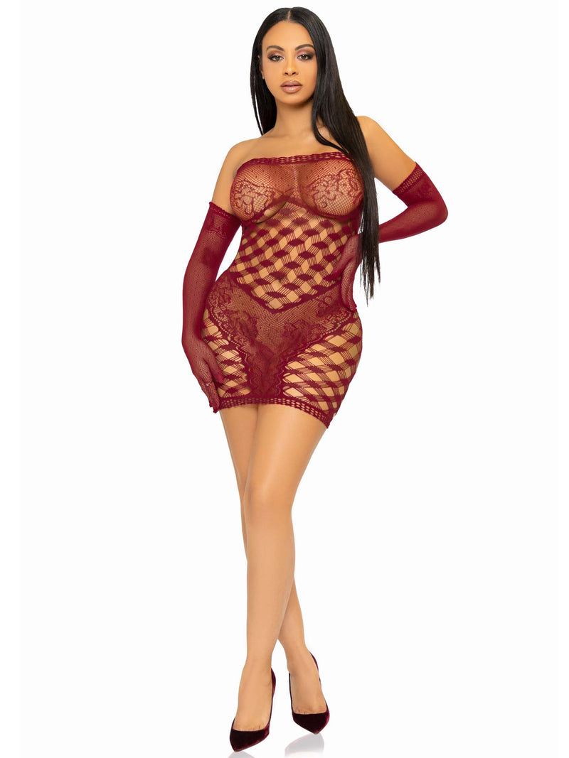 Two Piece Hardcore Net Tube Dress with Gloves