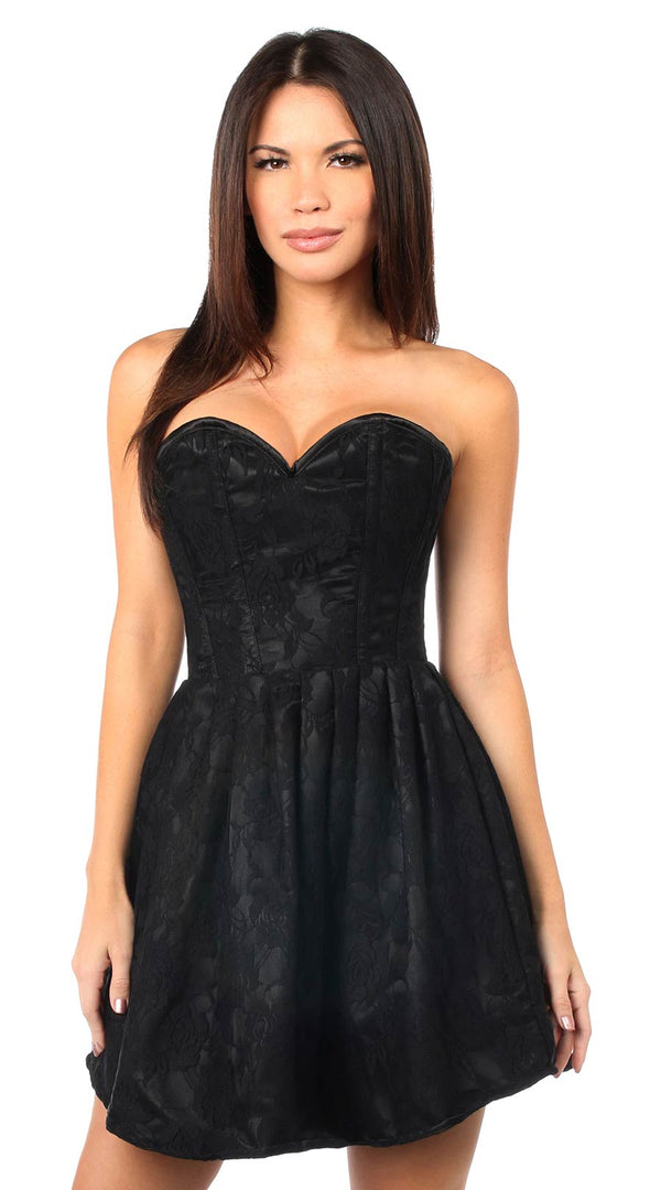 Steel Boned Lace Empire Waist Corset Dress in Black