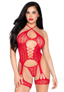 Red Heart Net Halter Cami and G-String Set