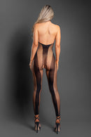 Striped Fishnet Halter Footless Open-Crotch Bodystocking - view 2