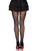Black Diamond Grid Net Tights With Bow Lace-Effect Bands - view 2