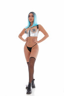 Metallic Silver Cupless Bustier Four-Piece Set