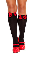 Black Knee High Stockings with Red Polka Dot Bows