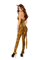 Tiger Print Fishnet Catsuit Set with Ears and Tail