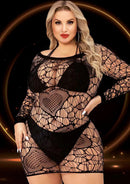 Heart-Motif Long Sleeve Mini Dress - Curvy Size