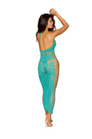 Teal Patterned Net Halter Bodystocking Gown - view 2