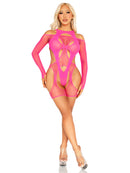 Neon Pink Cut-Out Teddy and Fishnet Garter Harness Set