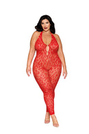 Red Rhinestone Halter Cutout Bodystocking - view 3