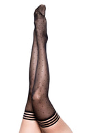Black Polka Dot Thigh-High Stockings With Striped Tops