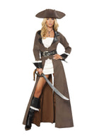 Deluxe Pirate Captain Four Piece Costume Set Trench Coat & Sword
