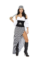 Pirate Costume Set Striped High Slit Skirt Skull Belt Six Piece