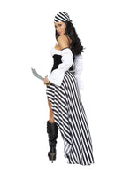 Pirate Costume Set Striped High Slit Skirt Skull Belt Six Piece