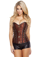 Steampunk Brocade Corset with Chain Detail and Front Clasp