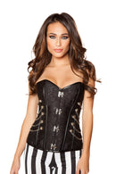 Steampunk Brocade Corset with Chain Detail and Front Clasp