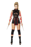 Strappy Sheer Cut-Out Ninja Romper Set Black Red