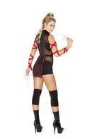 Strappy Sheer Cut-Out Ninja Romper Set Black Red
