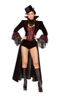 Vampire Countess Black Red Sequin Corset Long Coat Set