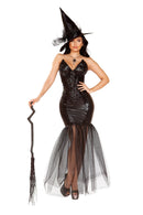 Black Sequin Witch Costume Set | Corset Mermaid Skirt Hat