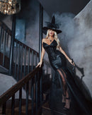 Black Sequin Witch Costume Set | Corset Mermaid Skirt Hat
