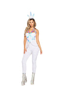 Naughty Unicorn White Velvet Bodysuit Harness Set