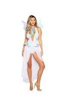 White Dragon Fairy Romper with Sheer Skirt and Iridescent Wings