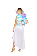 White Dragon Fairy Romper with Sheer Skirt and Iridescent Wings