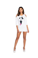 Ghost Face Cut-Out Shoulder Mini Dress Halloween Costume