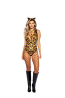 Tiger Print Romper Set with Ears Headband