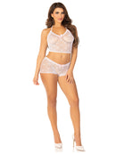 White Heart-Net Halter Cami and Boy Short Set
