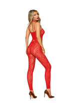 Red Floral Lace Bodystocking with Chain Harness - view 2