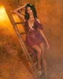 Wine Goddess Sequin Romper with Sheer Skirt and Grape Crown