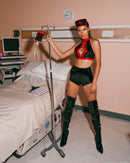 Vinyl Lace-Up Nurse Costume Set | Black & Red Cut-Out Top