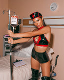 Vinyl Lace-Up Nurse Costume Set | Black & Red Cut-Out Top