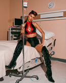 Vinyl Lace-Up Nurse Costume Set | Black & Red Cut-Out Top