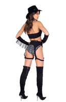 Wild West Cowgirl Five Piece Bandana Fringe Set Black Silver