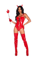 Devilicious Red Vinyl Lace-Up Romper Devil Costume Set