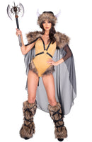 Viking Warrior Skimpy Romper Set with Cape and Fur Trim