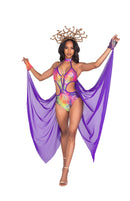 Medusa Snake Cut-Out Bodysuit with Purple Train and Cuffs