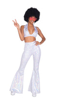 Silver Holographic Disco Crop Top and Bell Bottom Pants Set