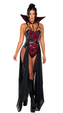 Vampire Queen Strappy Vinyl Bodysuit Set Black Red Lace