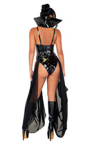 Vampire Queen Strappy Vinyl Bodysuit Set Black Red Lace