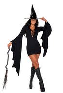 Midnight Witch Bat Sleeve Mini Dress & Vinyl Hat Set