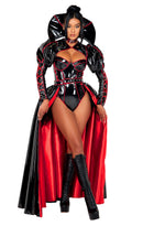 Evil Queen Vinyl Bodysuit Cape Set | Black Red Cut-Out