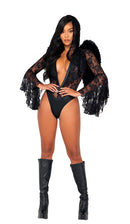 Dark Angel Sheer Lace Hooded Bodysuit with Wings