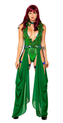 Poison Ivy Sequin Thong Bodysuit Set with Skirt Drapes