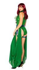 Poison Ivy Sequin Thong Bodysuit Set with Skirt Drapes