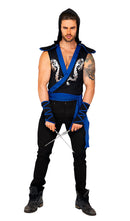 Ninja Warrior Hooded Costume Set Black Blue Dragon
