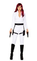 White Spy Ops Catsuit with Double Holster Belt